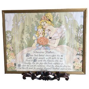 Vtg 1930s PRECIOUS MOTHER Poem Print Art Gold Frame Mother's Day Hanger 9" x 7"